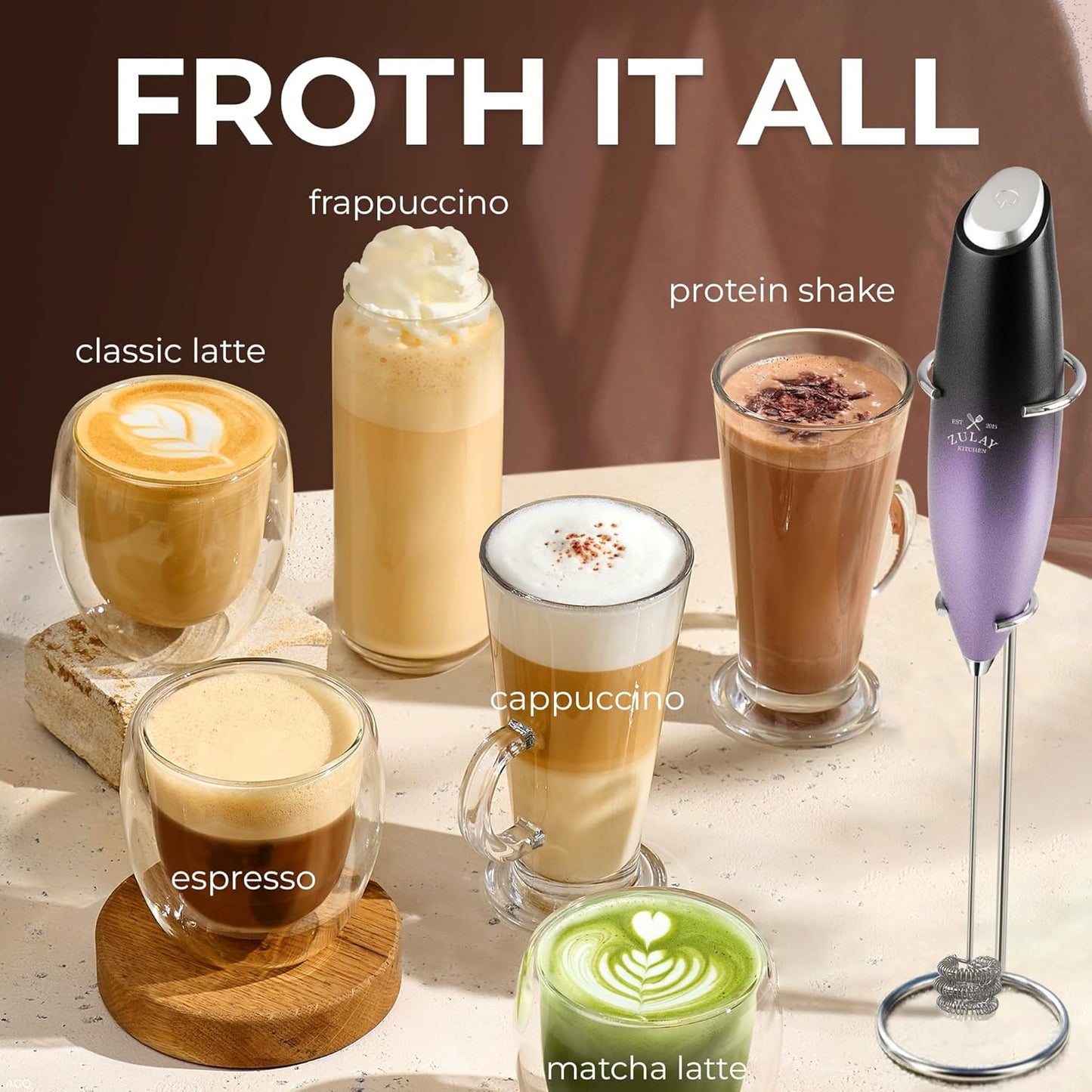 Zulay Kitchen Tornado Triple Whisk Milk Frother - Handheld Foam Maker for Coffee & Lattes - Galaxy Color with 4 Duracell Batteries