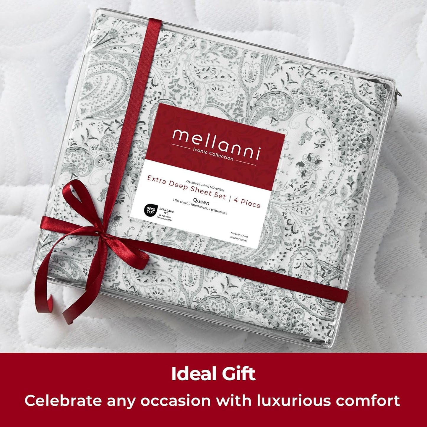 Mellanni Extra Deep Twin Sheets - Hotel Luxury Bedding Set | Ultra Soft, Cooling, Wrinkle-Resistant (Twin, Paisley Gray)