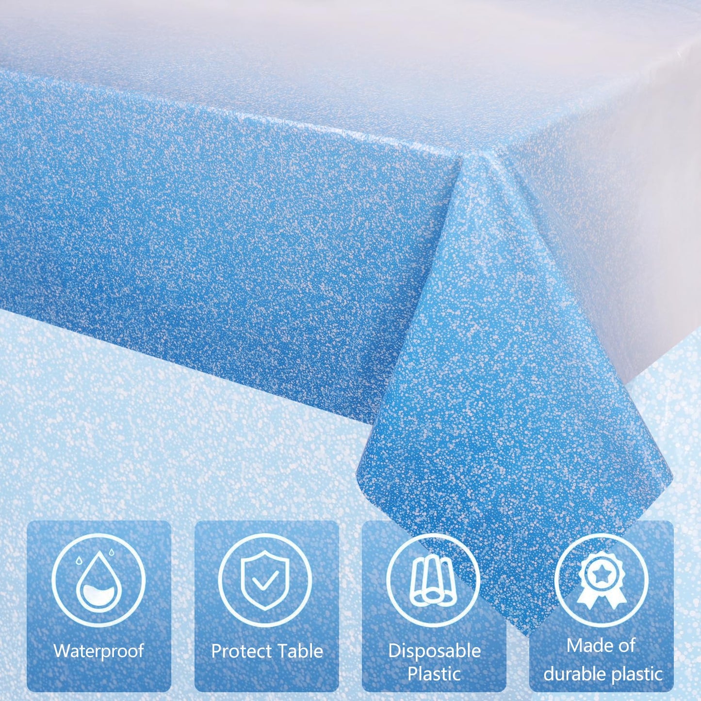 Kesfey 3 Packs Ombre Blue Plastic Tablecloth 54 x 108 Inch Gradient Pastel Blue Table Cloths Rectangle Disposable Royal Blue Sprinkle Glitter Table Covers for Birthday Baby Shower Party Decorations