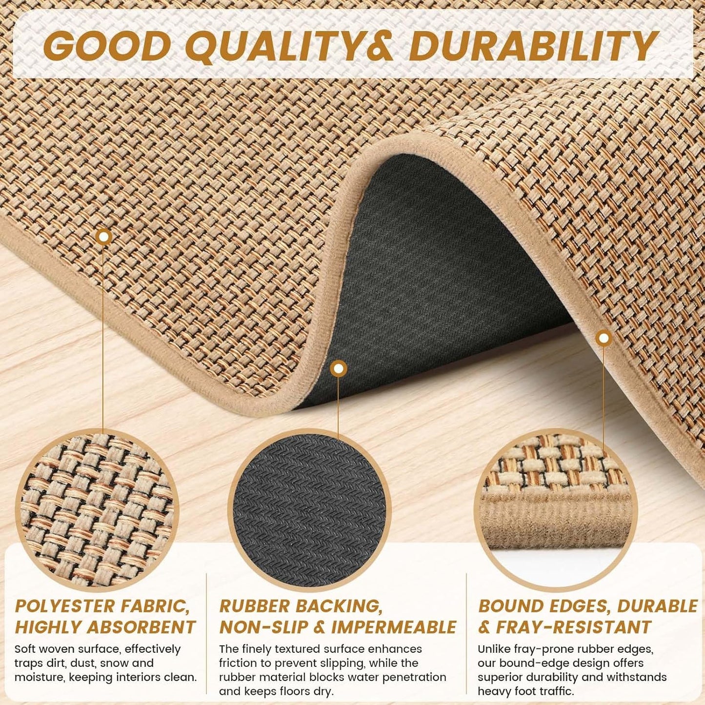 SMILOOL Indoor Entrance Mat - Non-Slip, Dirt Resistant & Absorbent | 17" x 30", Beige Doormat
