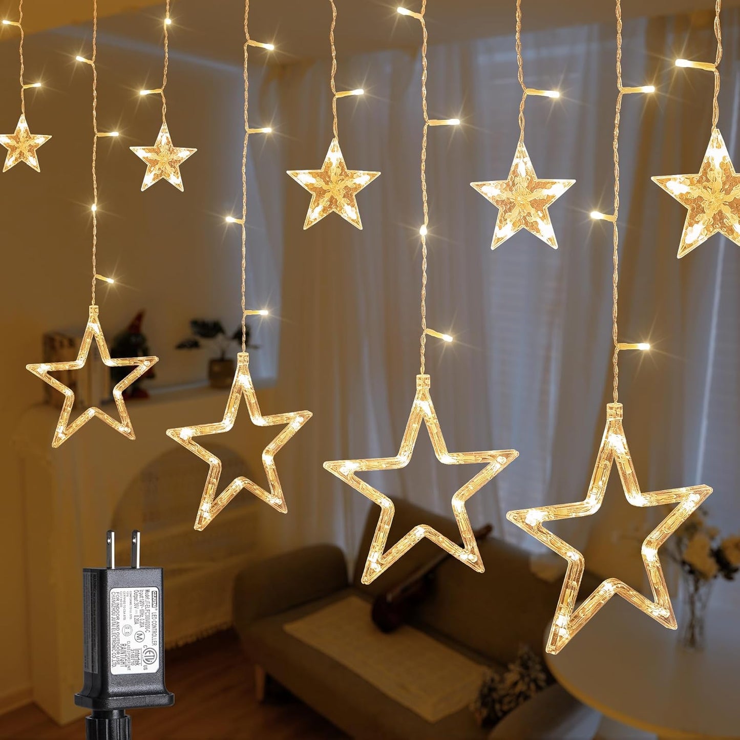Skiennix 126L Warm White Star Icicle Lights - 8.2FT Waterproof Fairy String with Timer & 8 Modes for Christmas, Weddings & Parties