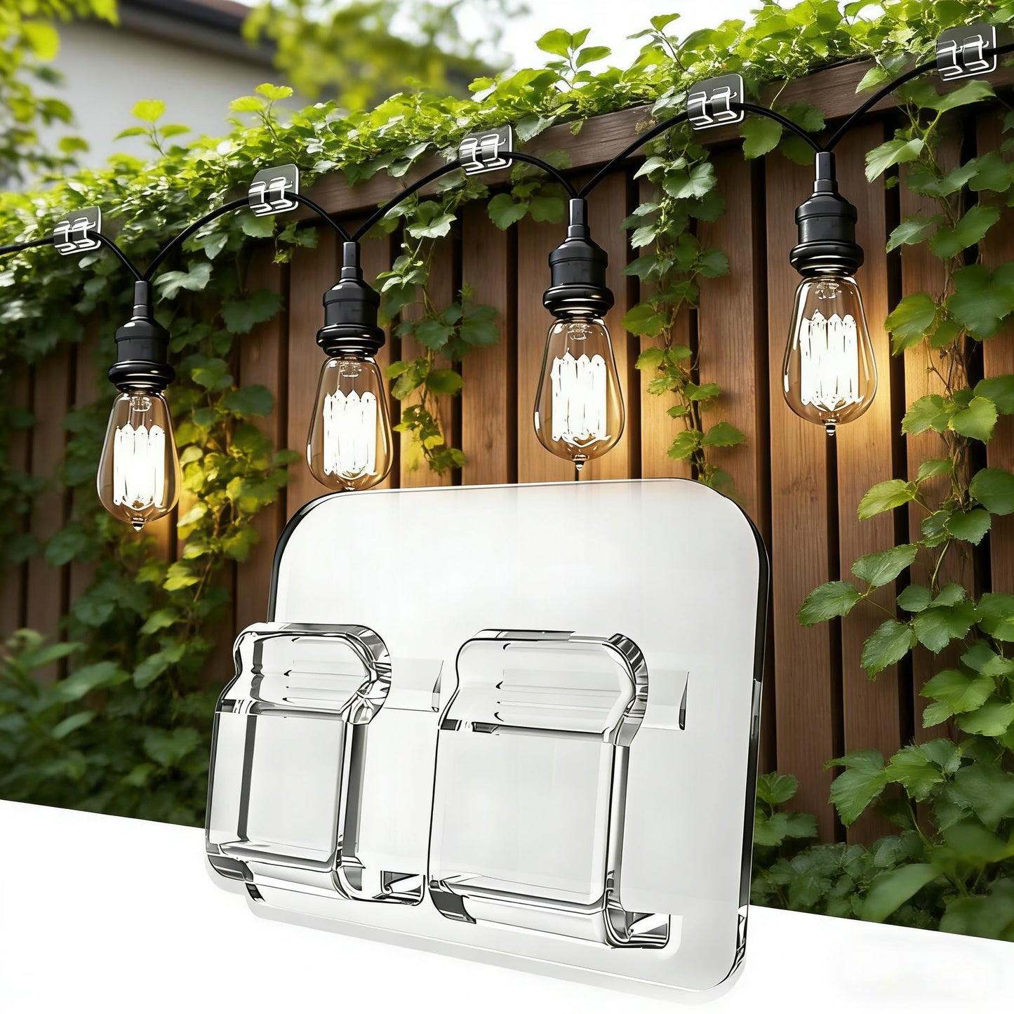 AFFAVON 40 Pack Large Outdoor String Light Hooks - Reusable & Waterproof Adhesive Clips for Patio & Garden - Damage-Free, Clear Wire Holders for Christmas Garland, Decoration & Cable Management