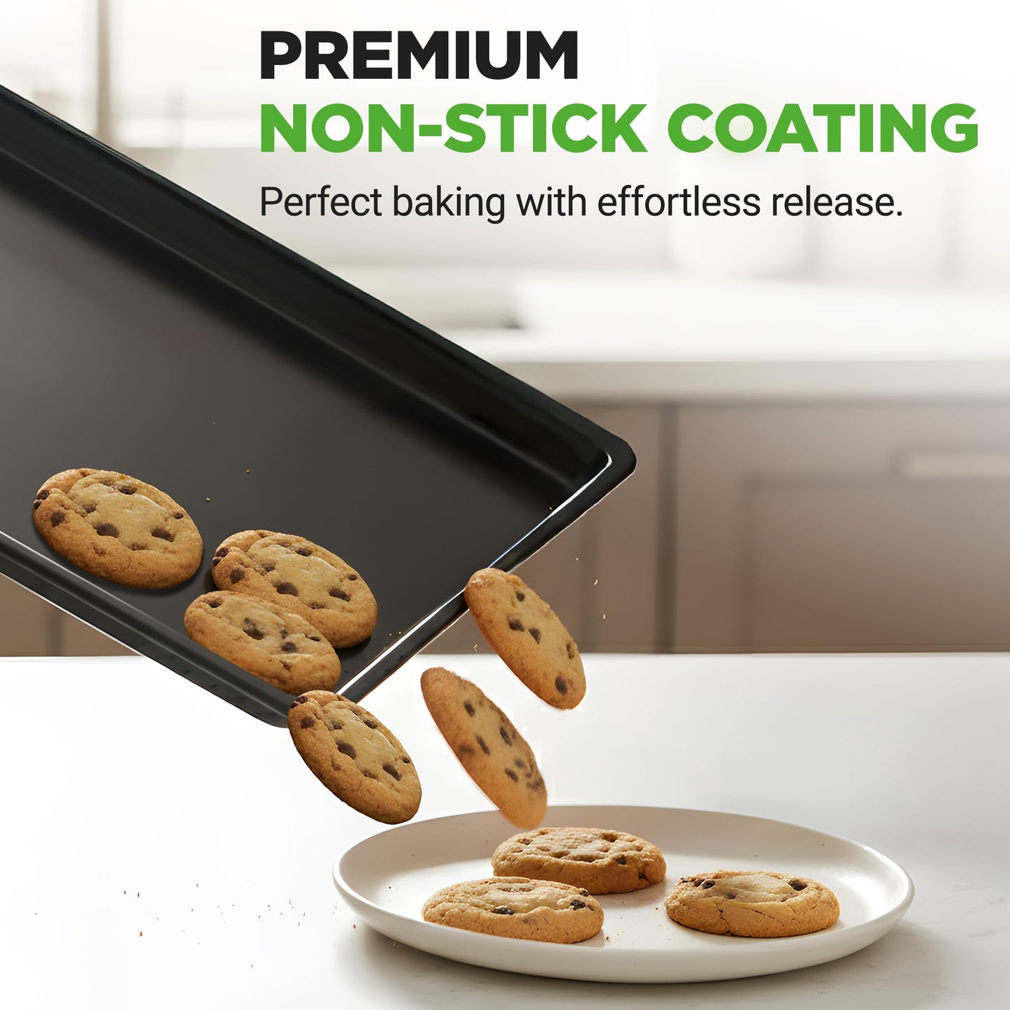 NutriChef 2-Piece XL Mega Cookie Sheet Baking Pans Set - 22" x 16" Extra Large Nonstick Carbon Steel Oven Baking Tray Pans, Stackable Bakeware, Black - NCLGBP16