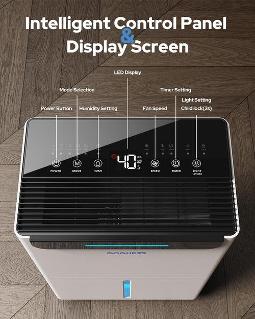 Dehumidifier 1600 Sq. Ft. by [Brand Name] - 21 Pints, Drain Hose & Humidity Control | 3 Modes & 24-Hour Timer, White