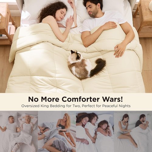 Bedsure Comforter Duvet Insert - Oversized Queen All-Season Quilted Down Alternative Bedding | Cream 98 x 98 Inches