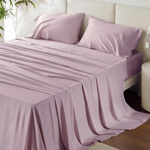 Bedsure Cooling Bed Sheets - Rayon from Bamboo, Breathable & Soft, Deep Pocket Up to 16" | Lavender Hotel Luxury