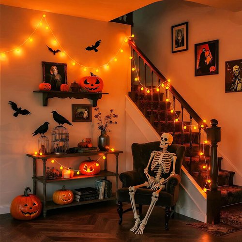 JMEXSUSS 100 LED Orange Globe String Lights - 33ft Indoor/Outdoor with Remote & 8 Modes for Fall Decor