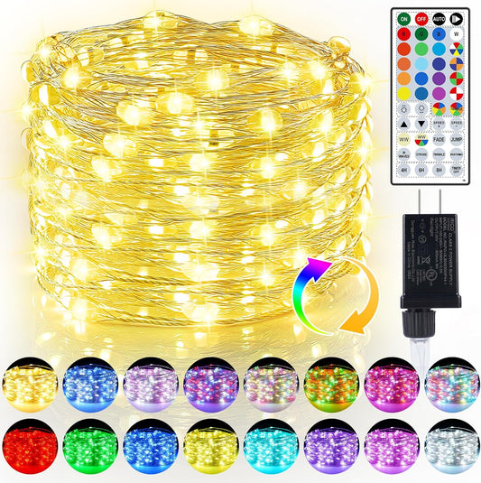 Skiennix 50ft Fairy Lights - Dimmable RGB & Warm White Color Changing String Lights | 150 LEDs with Remote for Indoor/Outdoor Décor