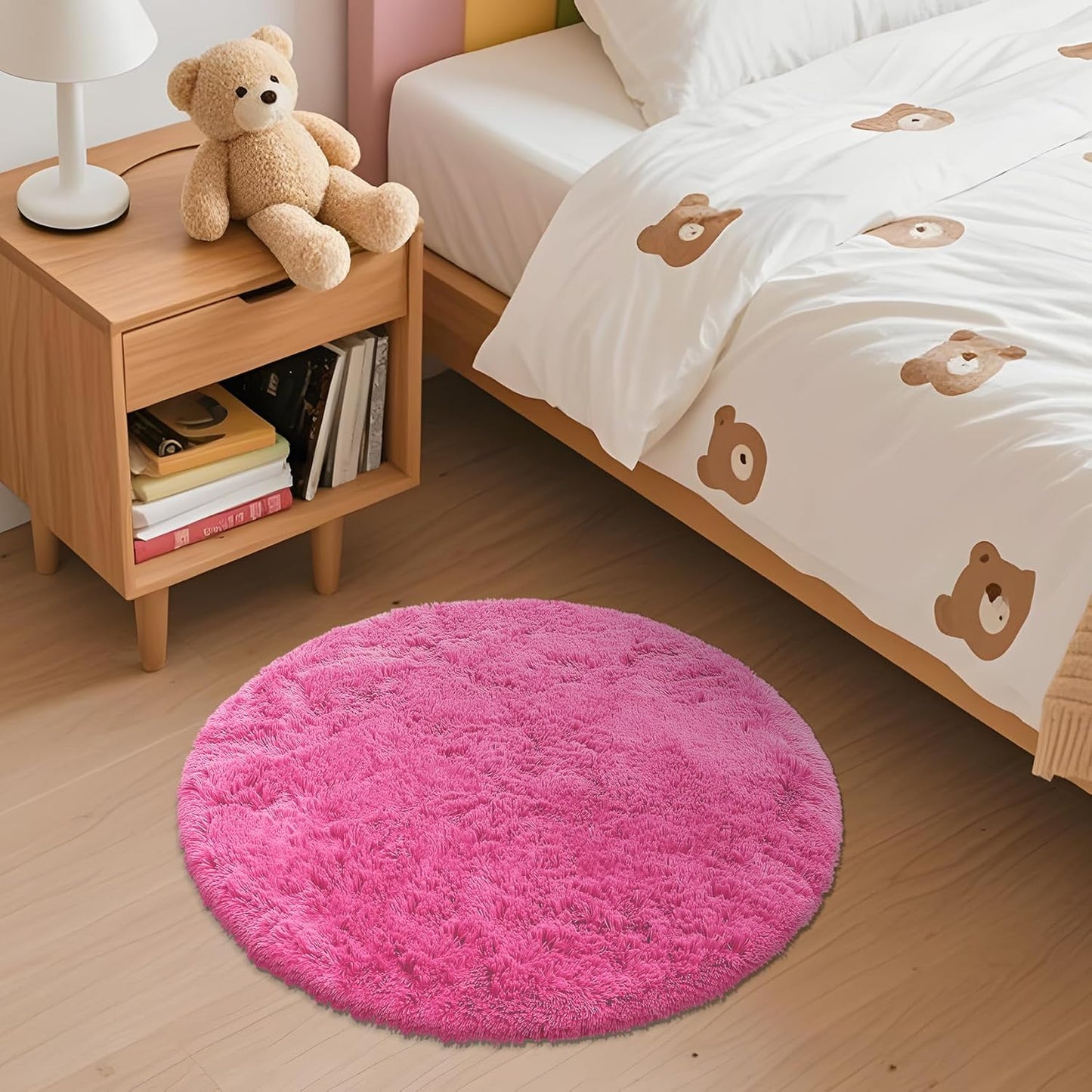 OLANLY Round Hot Pink Area Rug - Soft, Fluffy, Machine Washable 2 ft Circle Carpet for Bedrooms & Nurseries