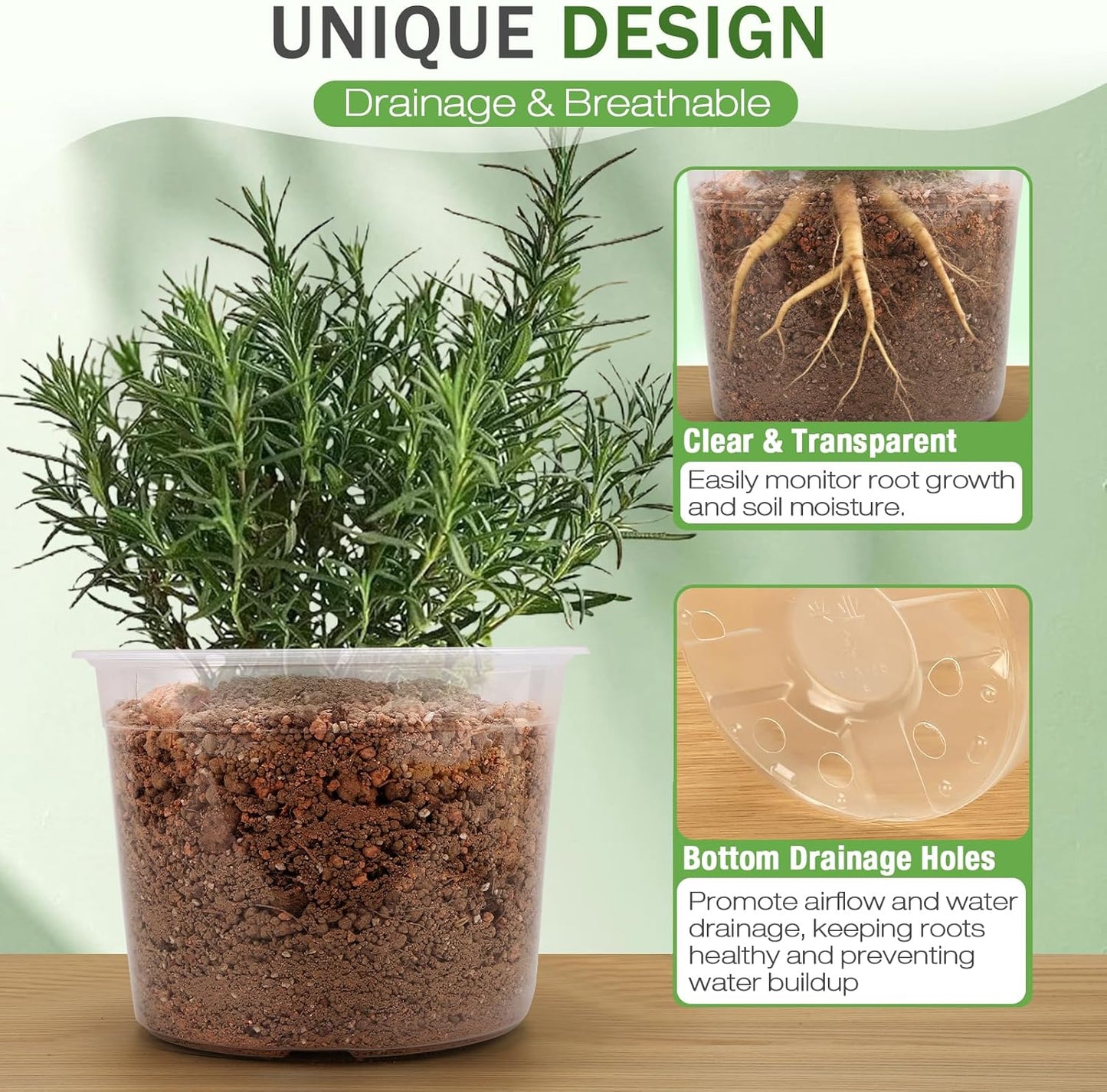Skiennix Large Clear Nursery Pots - 9 Pack Plastic Plant Seedling Pots with Drainage | 7/8/10 Inch for Indoor & Outdoor Gardening