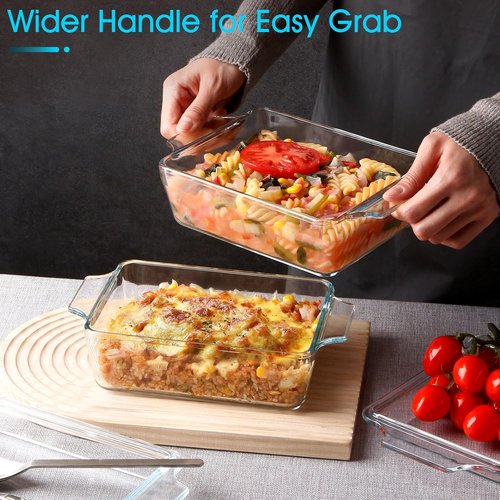 Glass Casserole Dish Set by [Brand Name] - Oven Safe Rectangular Mini 5.7in x 7in with Lid