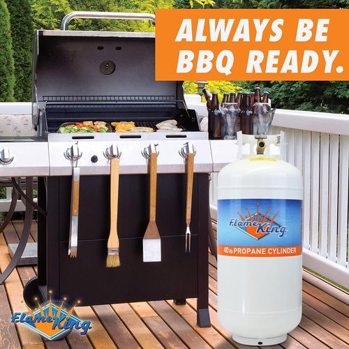 Flame King 40 Lb Steel Propane Tank Cylinder - Overflow Protection Device | Durable White Design