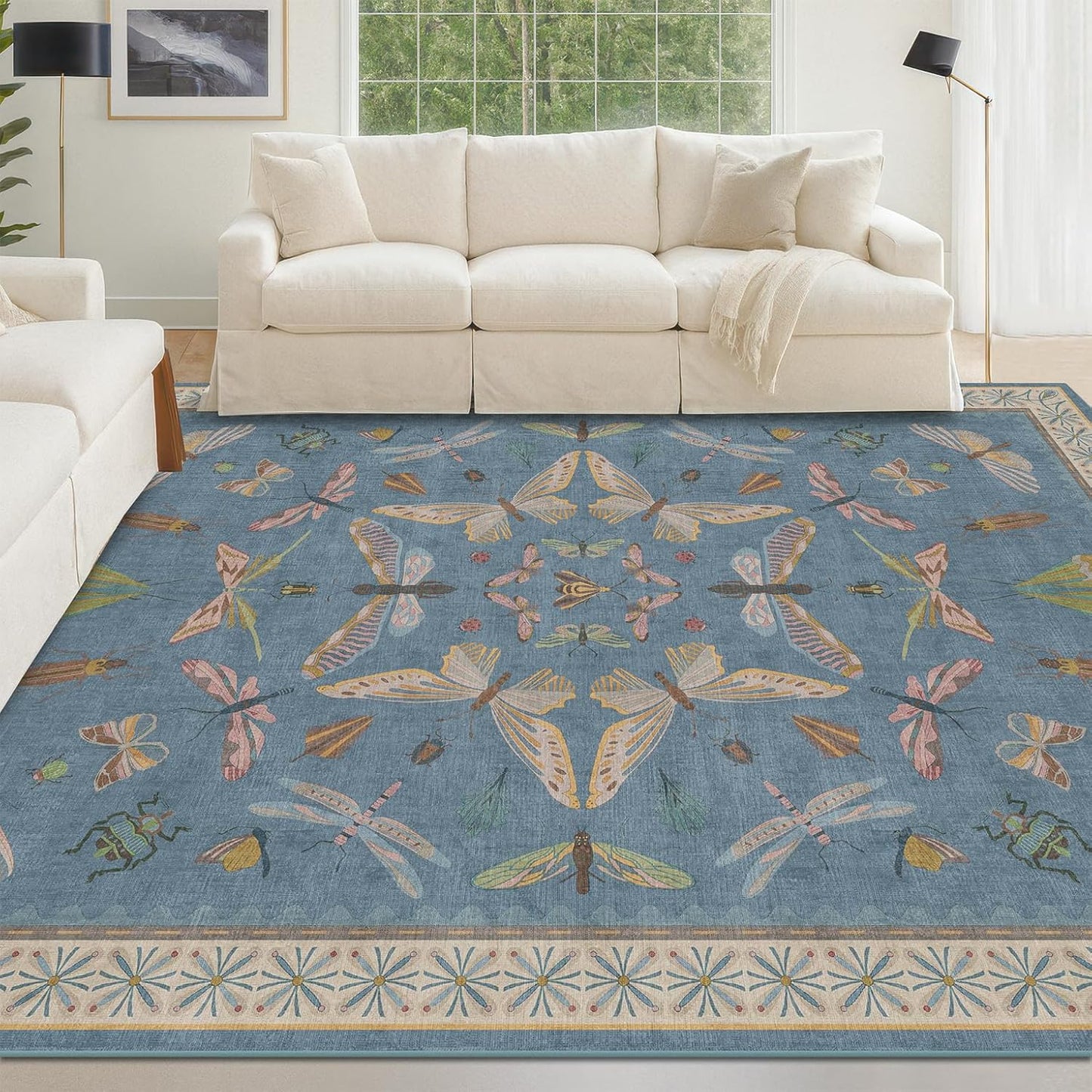 Skiennix Blue Washable Kids Playroom Rug - Super Soft 5x7 Area Rug for Nursery & Toddler Room Decor