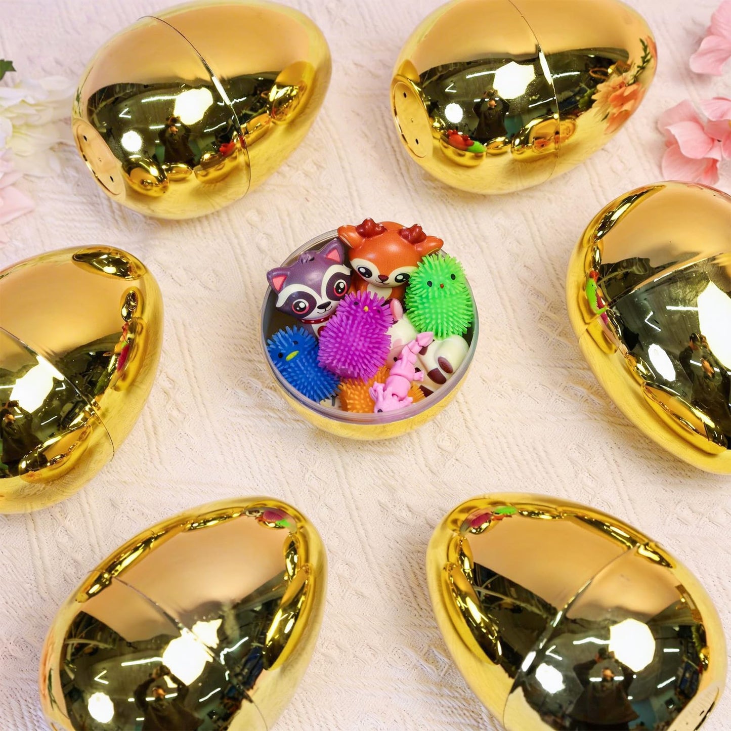 MGparty Jumbo Golden Easter Eggs 6 Inch 6 Pcs Fillable Large Plastic Empty Gold Easter Eggs Bulk for Easter Egg Hunt Basket Stuffers Party Favors and Decorations