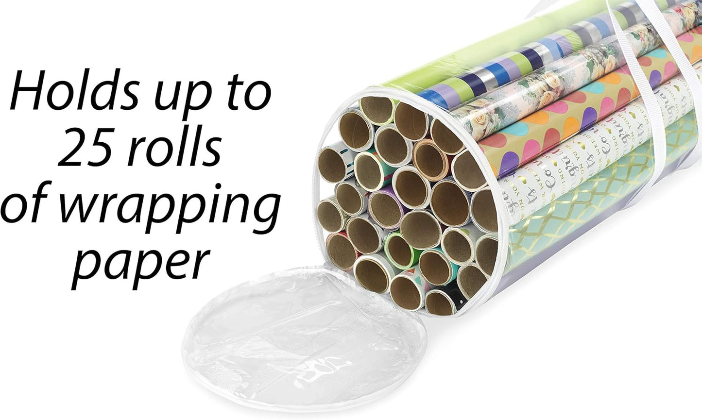 Whitmor Clear Gift Wrap Organizer - Zippered Storage for 25 Rolls | Perfect for Holiday Gifts