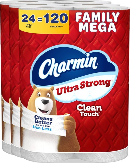 Charmin Ultra Strong Toilet Paper - Clean Touch Technology | 24 Mega Rolls (120 Regular Rolls)