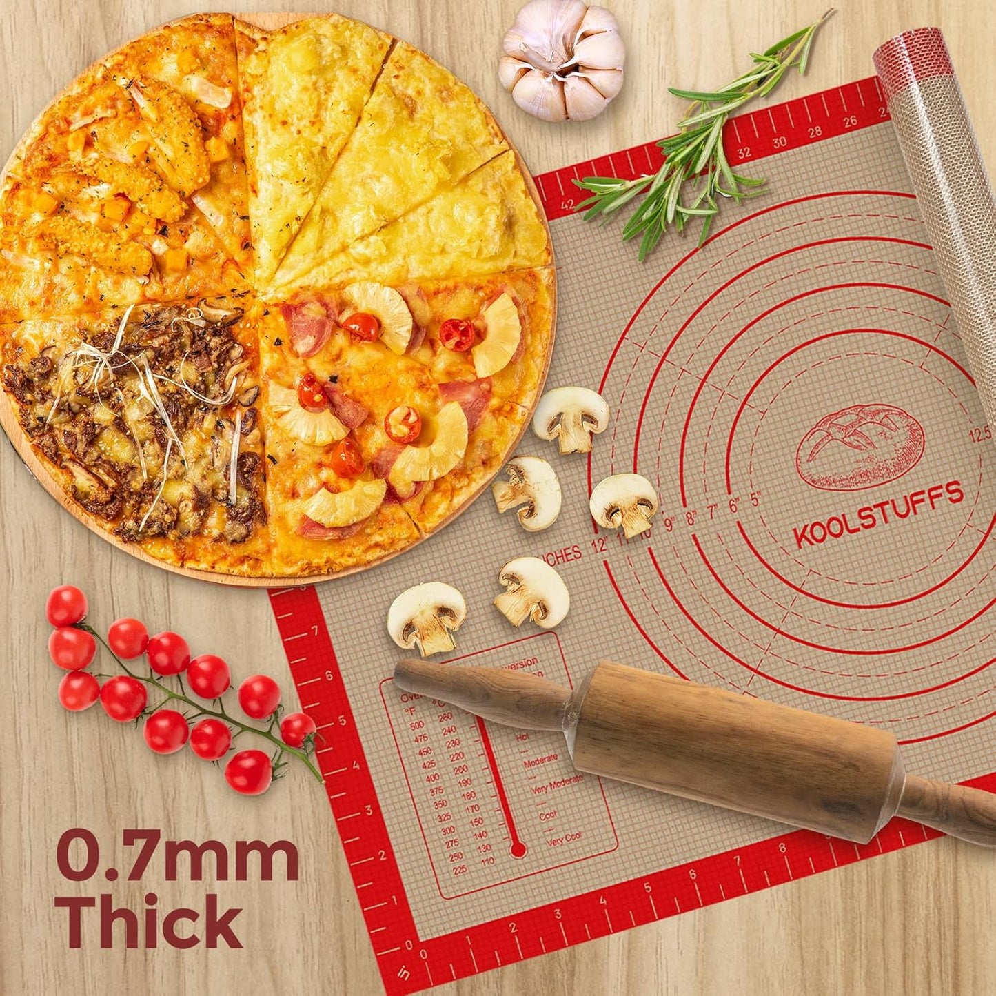Silicone Pastry Mat - Extra Large 26"x16" Non-Slip Baking Mat with Measurements for Easy Dough Rolling