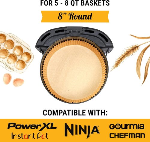 Baker's Signature 250 Pcs Air Fryer Liners - Non-Stick, Oil Proof, 8 Inch for 5-8 Qt Baskets