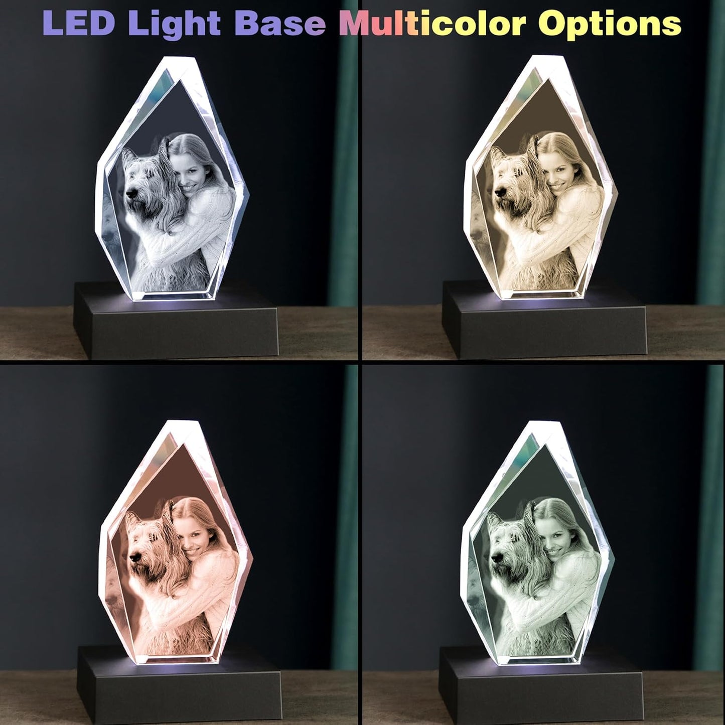 Skiennix 3D Crystal Dog Memorial Photo Frame - Personalized Engraved Keepsake Gift | Pet Remembrance
