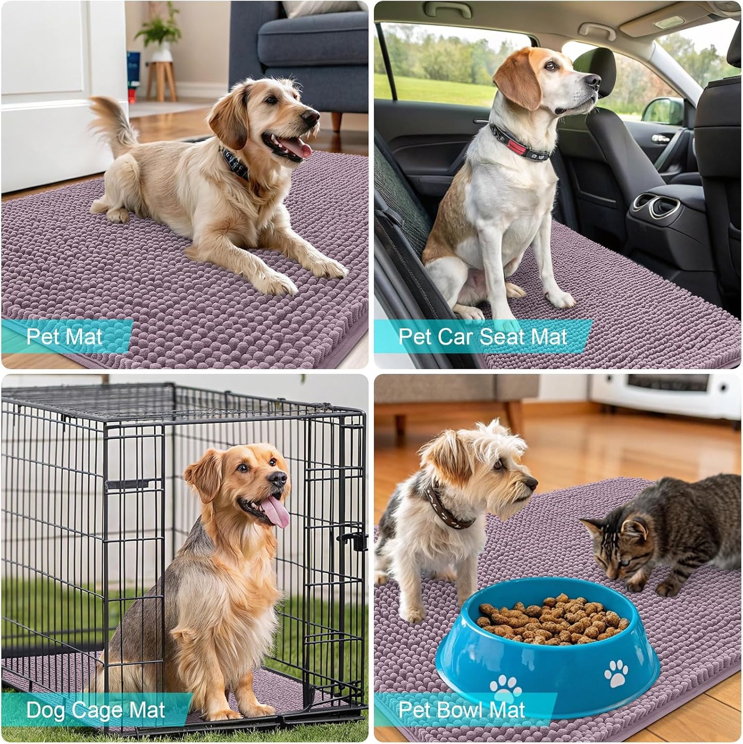 OLANLY Dog Door Mat - Absorbent Non-Slip Chenille Mat for Muddy Paws | 54x24 Deep Plum Color