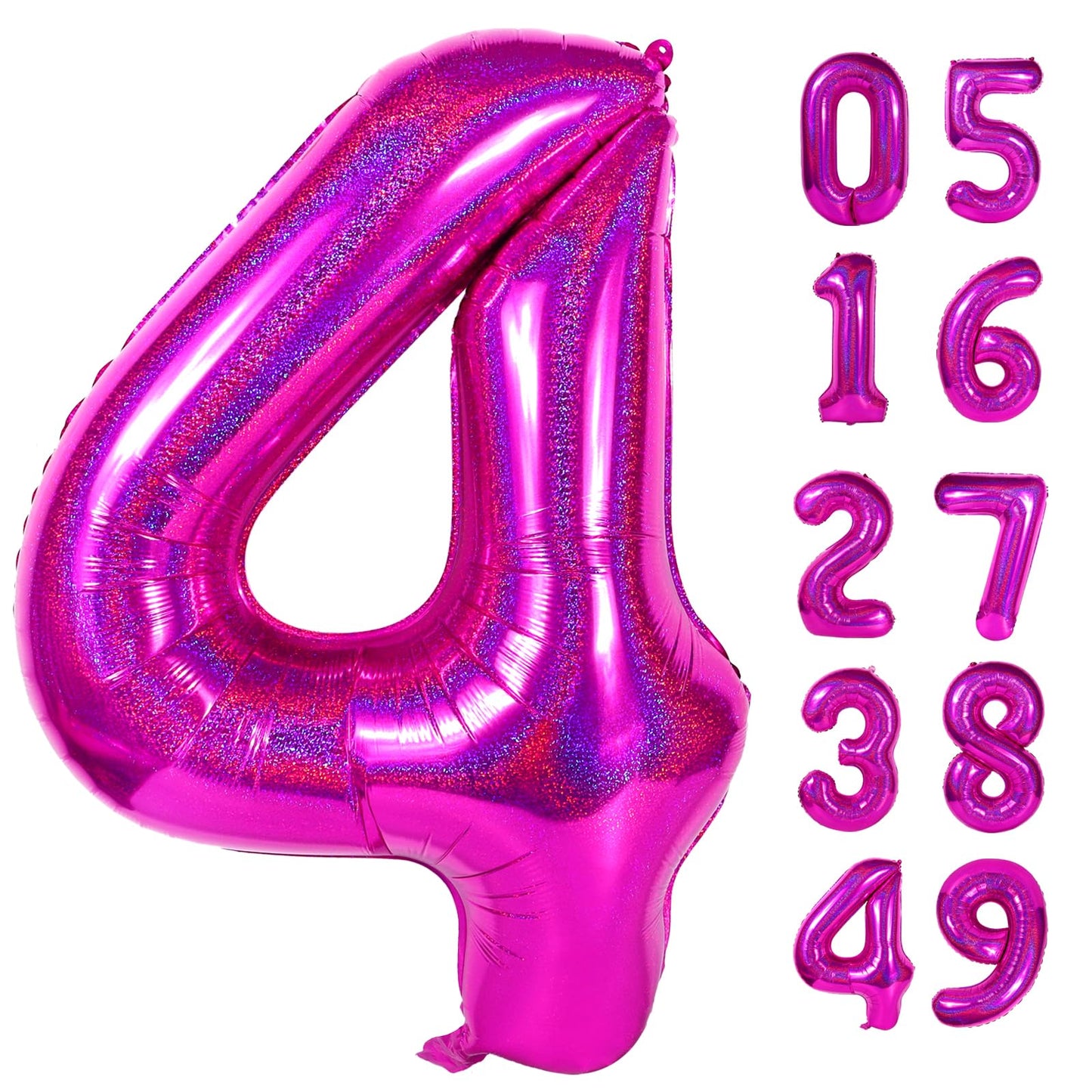 Laser Hot Pink 4 Balloon, Number Balloons 40 Inch, 4th Birthday Decorations for Girls Four Large Numbers for Party Decor, Number 4 Balloon