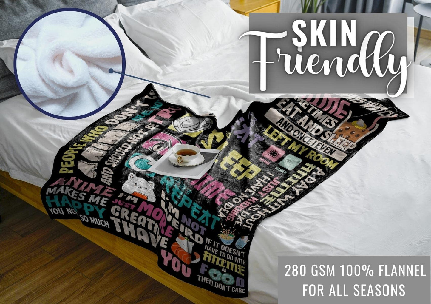 Anime Gifts Throw Blanket, Japan Japanese Kawaii Gift - Eat, 50" x 65"