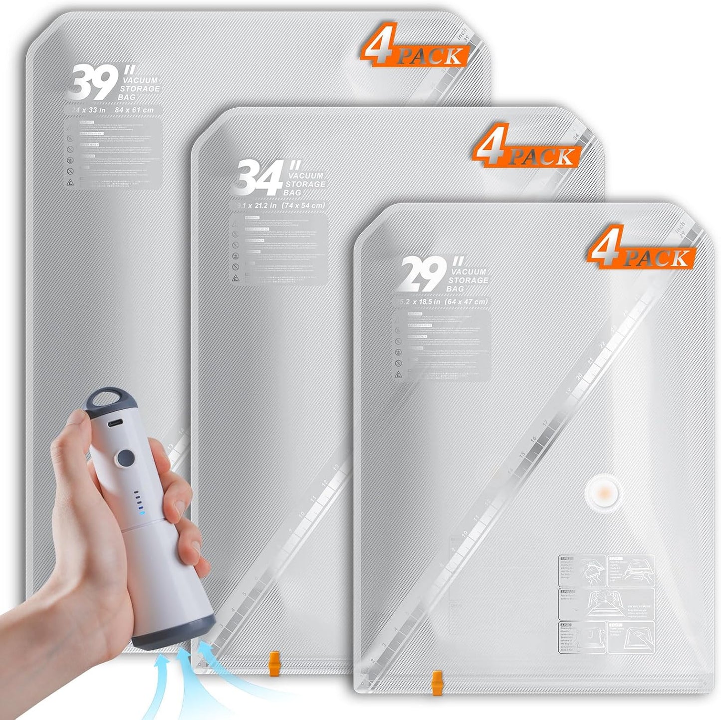 Vacbird Vacuum Seal Bags - 12 Pack Compression Storage Bags with Cordless Pump | Space Saver for Clothes & Bedding