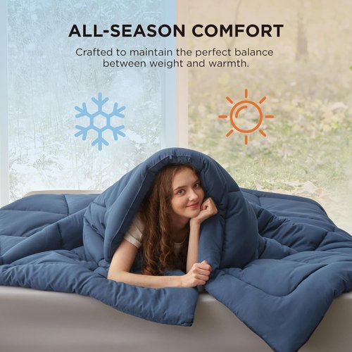 Bedsure Comforter Duvet Insert - All-Season King Size Quilted Down Alternative Bedding, Dark Slate Blue 90 x 102 Inches