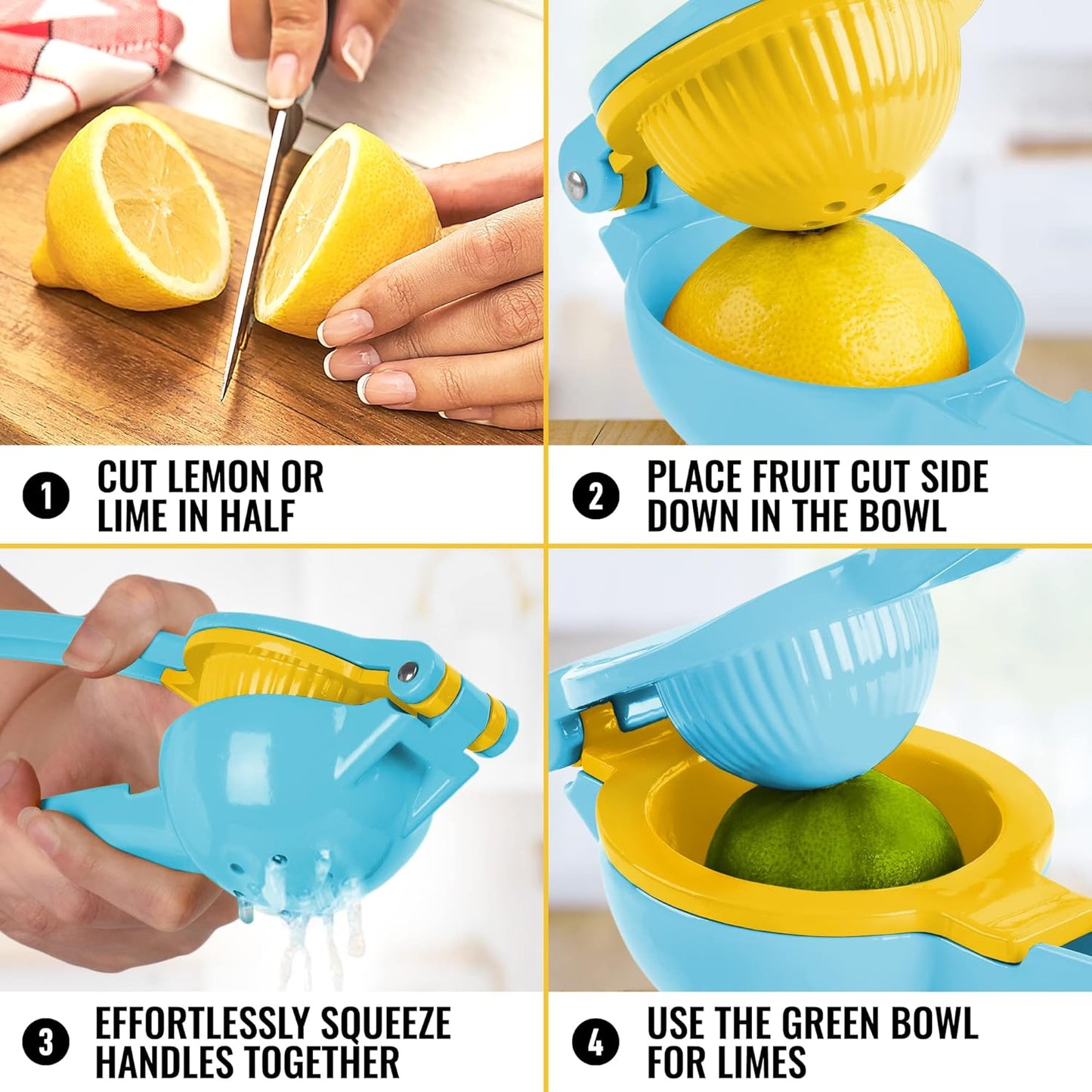 Zulay 2-In-1 Metal Lemon Squeezer - Sturdy Manual Juicer for Maximum Juice Extraction - Easy to Clean - Blue/Yellow