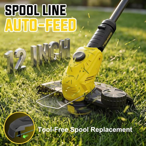 21V Cordless Weed Wacker by [Brand Name] - 2-in-1 Grass Trimmer & Edger with 2 Batteries & 8 Spare Spools