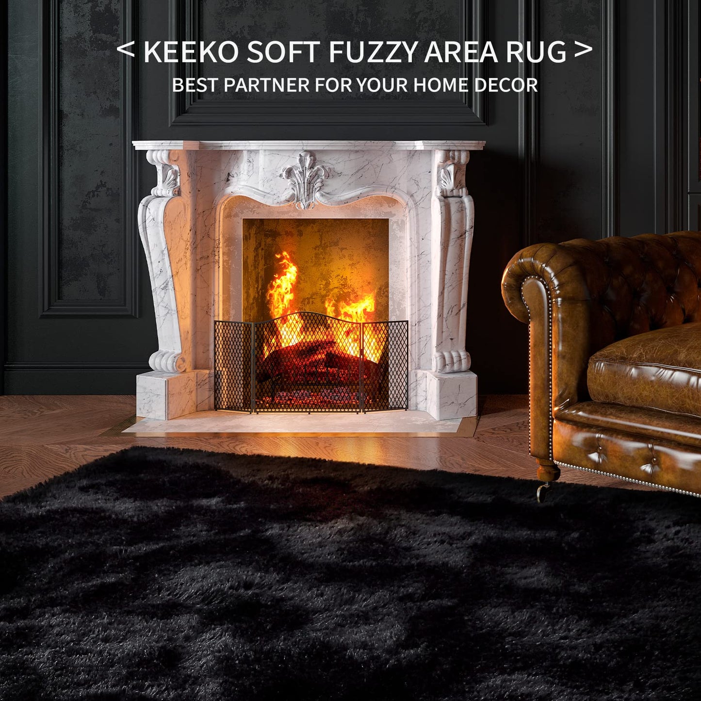 Keeko Fluffy Area Rugs for Living Room Bedroom, 6x9 Soft Plush Bedside Rug Modern Indoor Large Rug Shag Fuzzy Nursery Carpet Non Slip Rugs for Kids Girls Baby Teen Dorm Room Home Decor Black