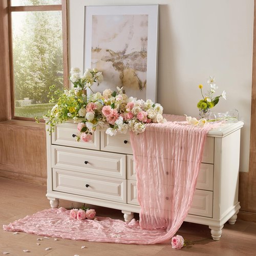 6 Pack Dusty Pink Table Runner Graduation Cheesecloth120 Inch Boho Rustic Gauze 10 FT Cheese Cloth Table Runners Decorations for Mother's Day Birthday Baby Shower Wedding Holiday Home Party Decor