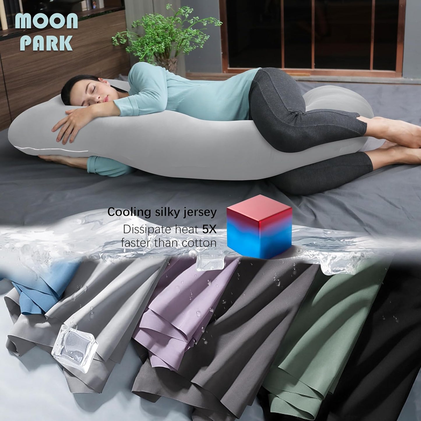 MOON PARK U-Shaped Pregnancy Pillow - Full Body Maternity Support for Back, Legs & Belly - 57 Inch - Light Grey