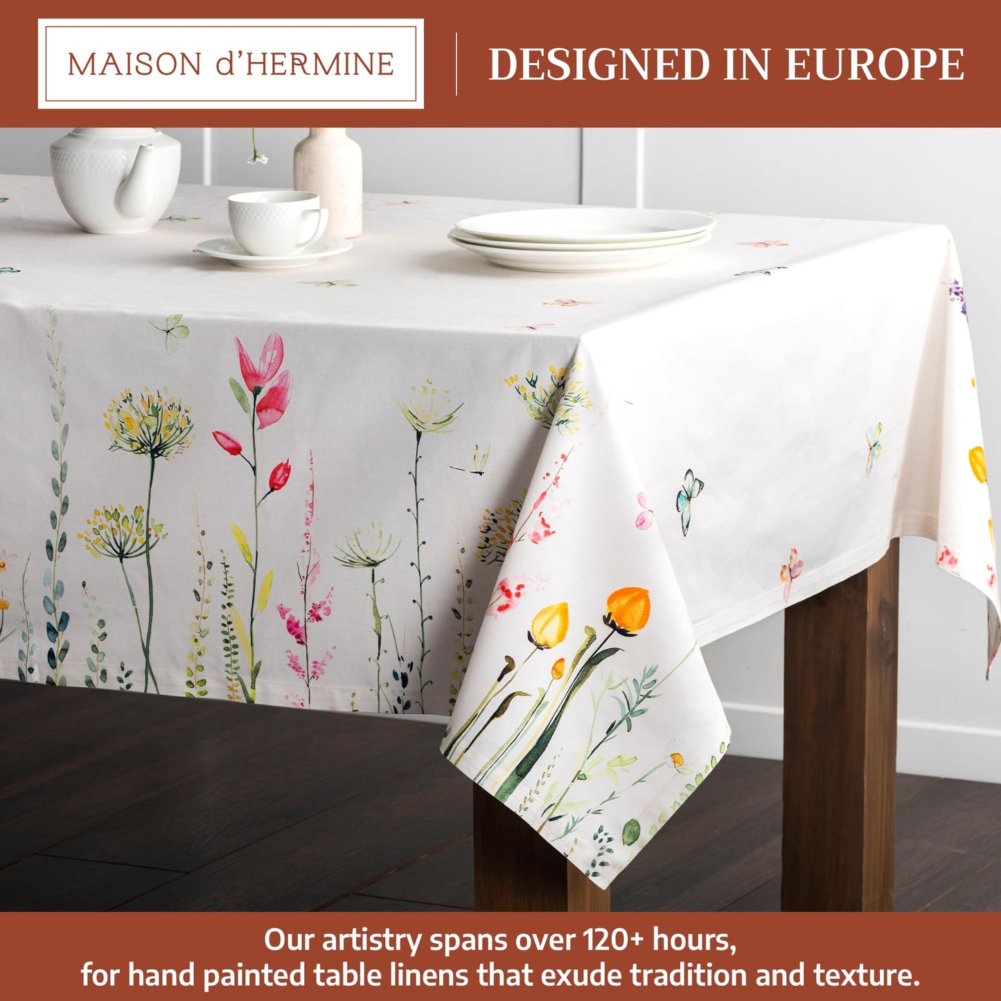 Maison d' Hermine Table Cloth Rectangle Table 100% Cotton 70 x 108 Inches Tablecloth Reusable Decorative for Dining Kitchen Room Farmhouse Home Gifts for Mothers Day Spring Summer - Botanical Fresh