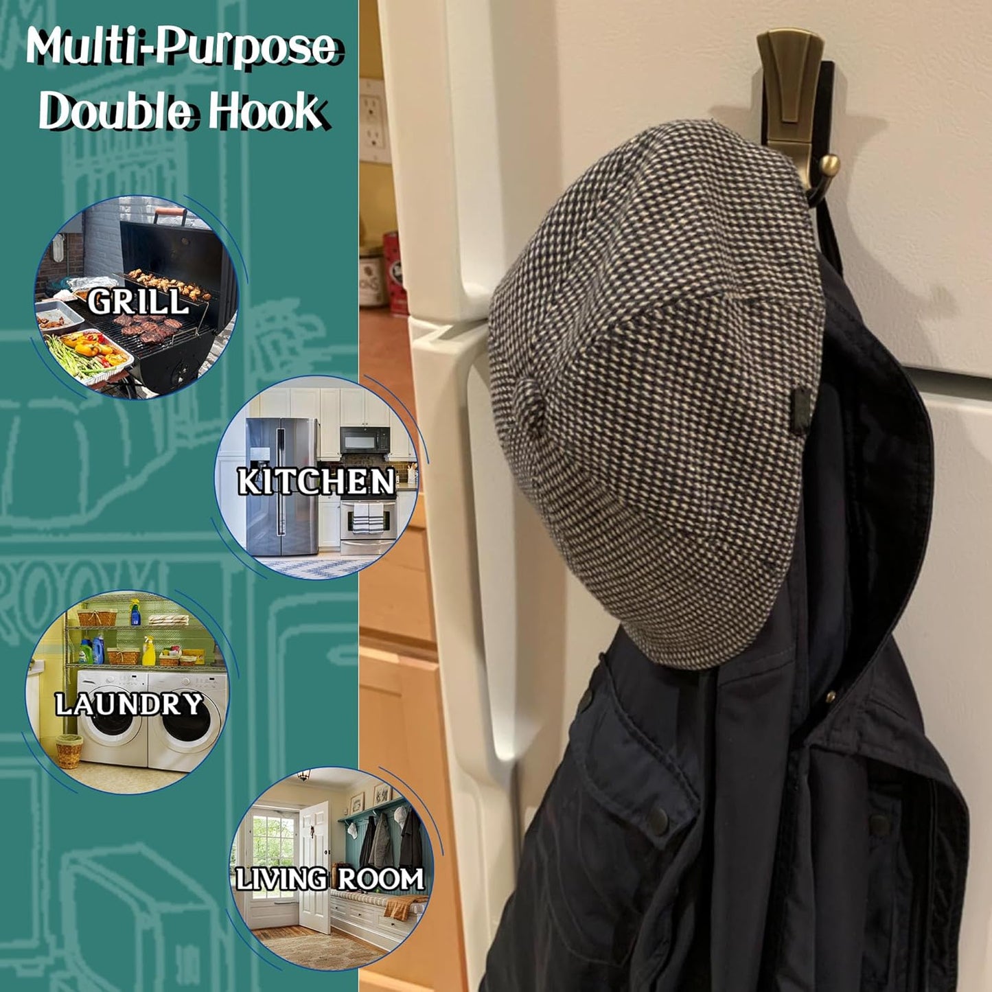 ULIBERMAGNET Magnetic Coat Hooks - Retro Heavy-Duty Double Hooks for Metal Doors & Kitchens | Ideal for Towels, Coats, Bags & Umbrellas