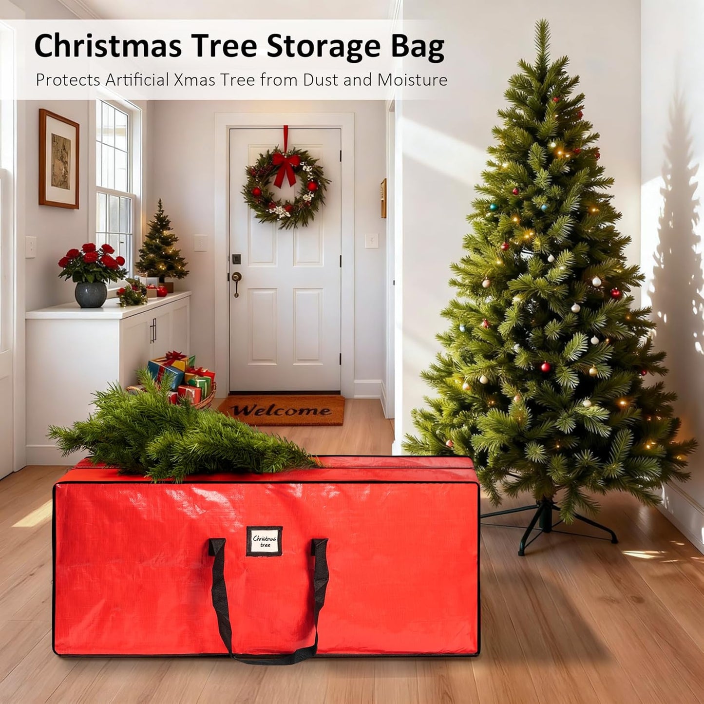 Skiennix Christmas Tree Storage Bag - Waterproof & Durable for 7.5 ft Artificial Trees | Red with Reinforced Handles
