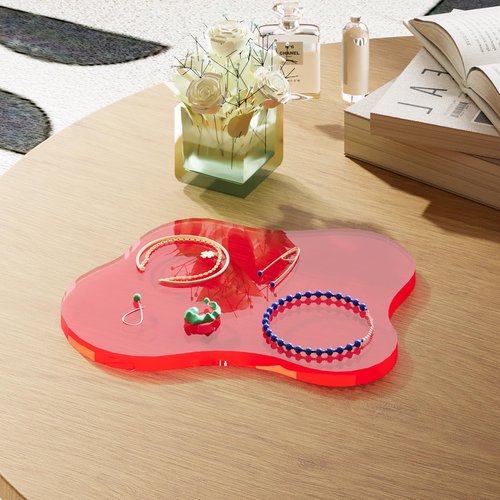 Acrylic Coaster Decorative Plates, Clear Cloud Shape bar Drink Coasters, Coffee Cup Coaster for Desk Accessories Office Home Decor,Perfect for Tabletop, Coffee Table, Kitchen, Bar(red)