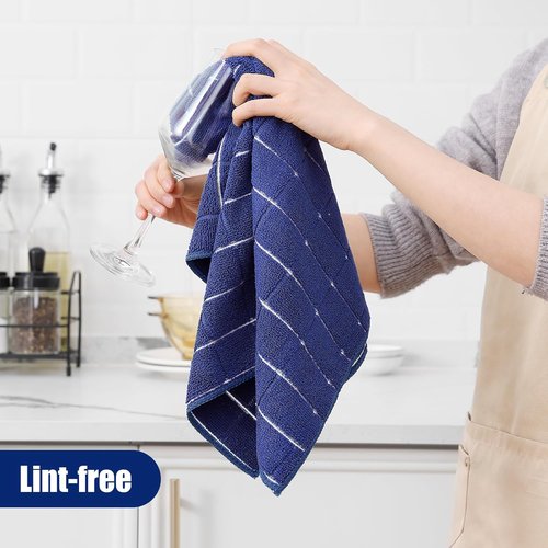 Homaxy Microfiber Kitchen Towels Set - 12 Pack Soft & Absorbent Dishcloths | Quick Drying Rags, Navy Blue 28x16 & 12x12