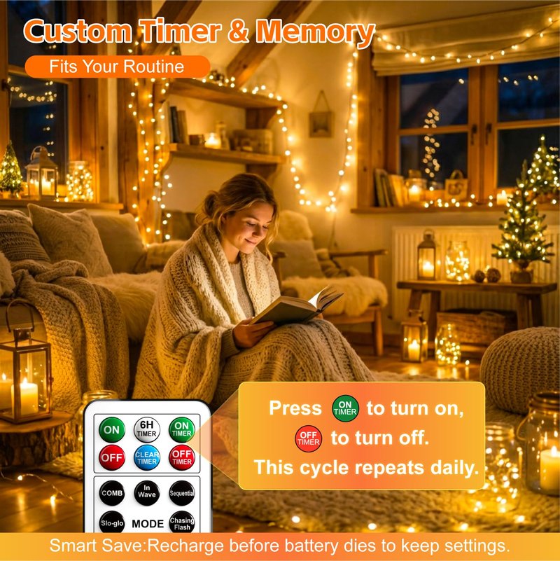 SINAMER 6 Pack Rechargeable Fairy Lights with Remote & DIY Timer, 7ft 20LED Dimmable Silver Wire String Light for Mason Jar, Mini Twinkle Lights for Indoor Christmas Bedroom Wedding Decor, Warm White
