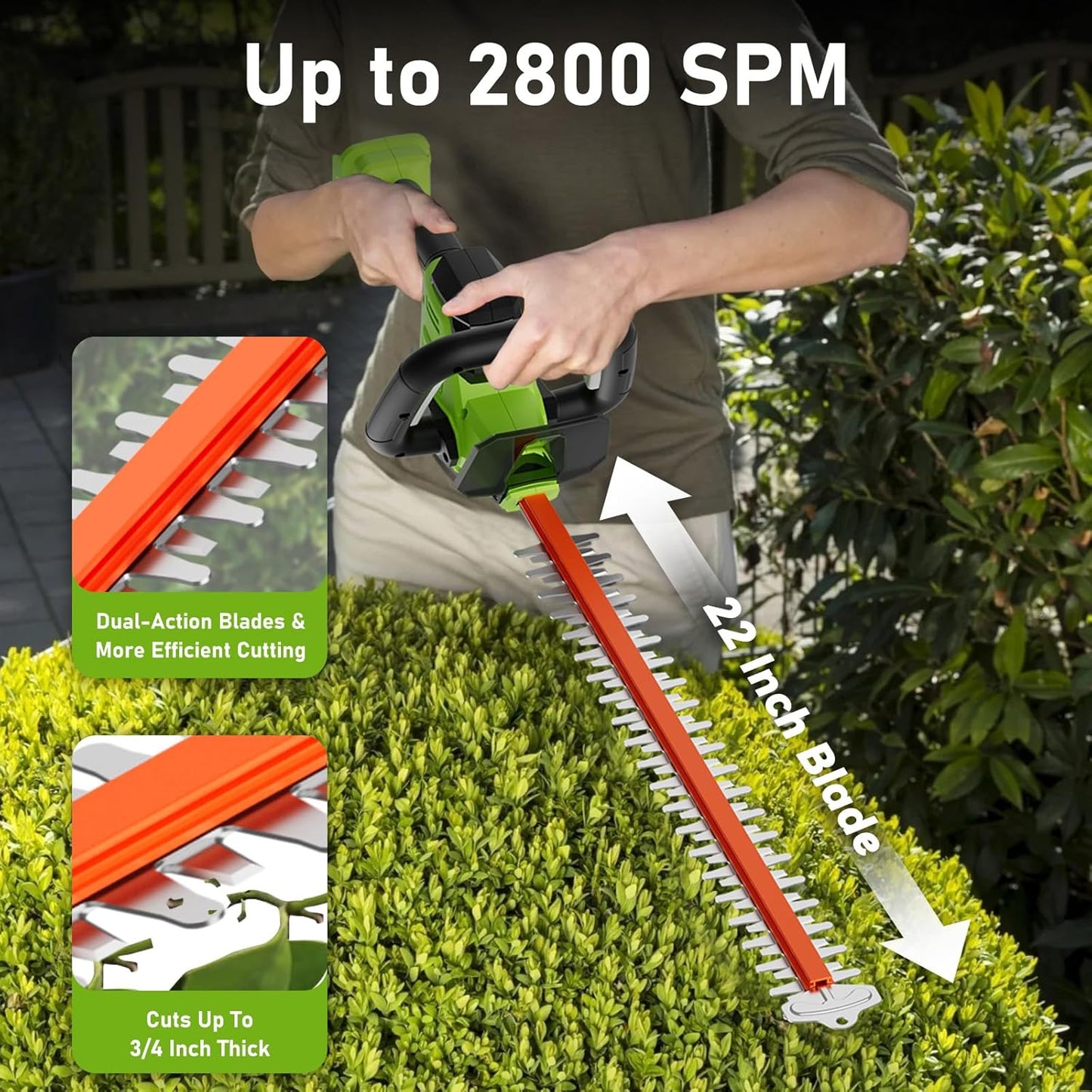 SUNCHERS 20V Max Hedge Trimmer - 22 Inch Cordless Electric Pruner with 2 Batteries & Charger | Lightweight Garden Tool