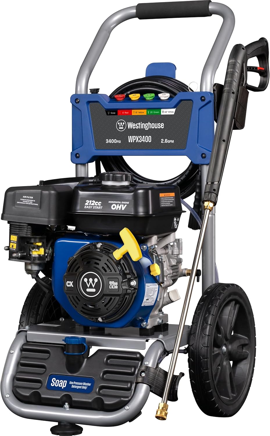 Westinghouse WPX3400 Gas Pressure Washer - 3400 PSI, 2.6 GPM, Onboard Soap Tank & 5 Nozzle Set