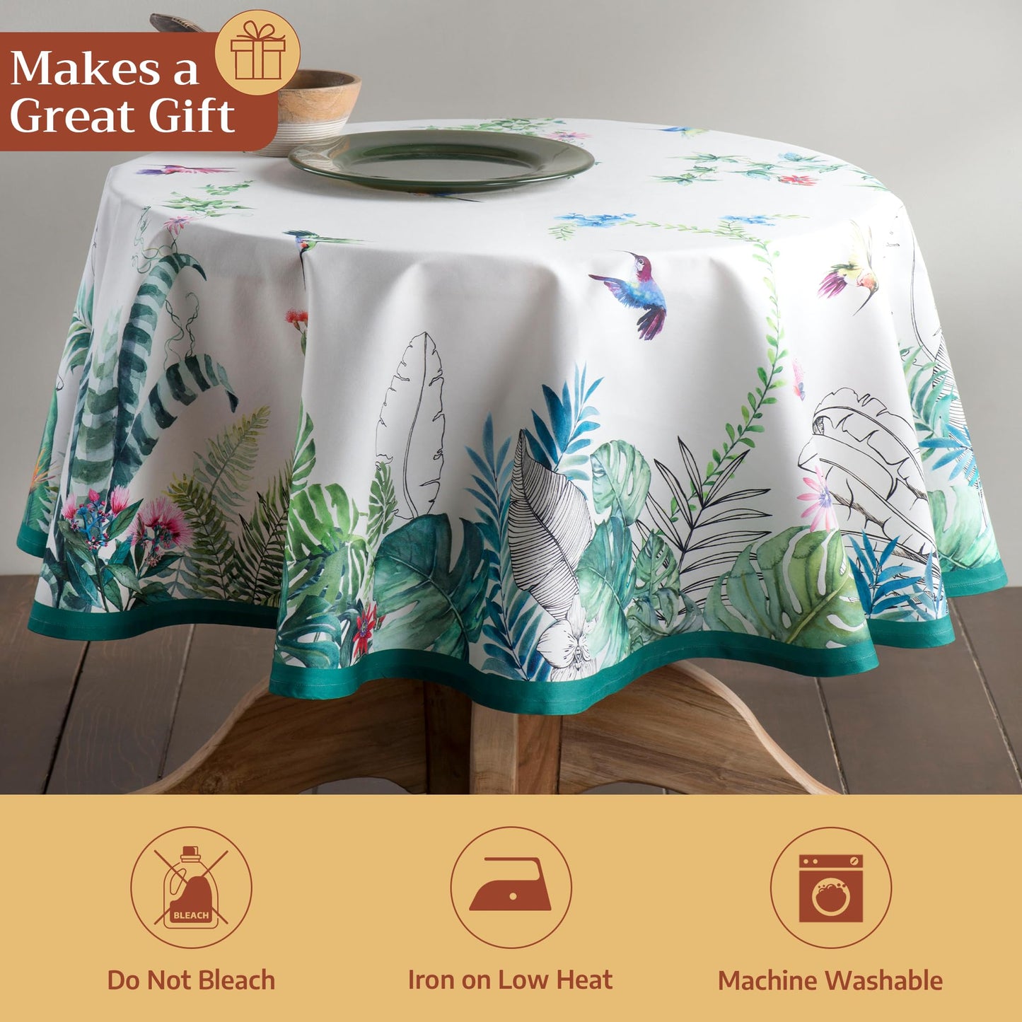 Maison d' Hermine Table Cloth Round Table 100% Cotton 69 Round Inches Tablecloth Reusable Decorative for Dining Kitchen Room Farmhouse Home Gifts for Mothers Day Spring Summer - Tropiques