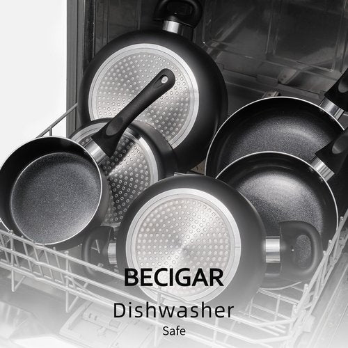 BECIGAR 8pcs Black Ceramic Pots and Pans Set, Cooking Pan Set,Cooking Pot Set Ceramic Pan Set, Nonstick Cookware Set, Induction Safe Kitchen Cooking Set with Frying Pans, Saucepans, shovel and Ladle