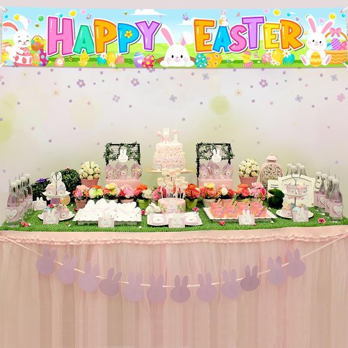 Hedeey Happy Easter Banners, Outdoor/Indoor Decorations, 118' x 20', Easter Theme Party Supplies