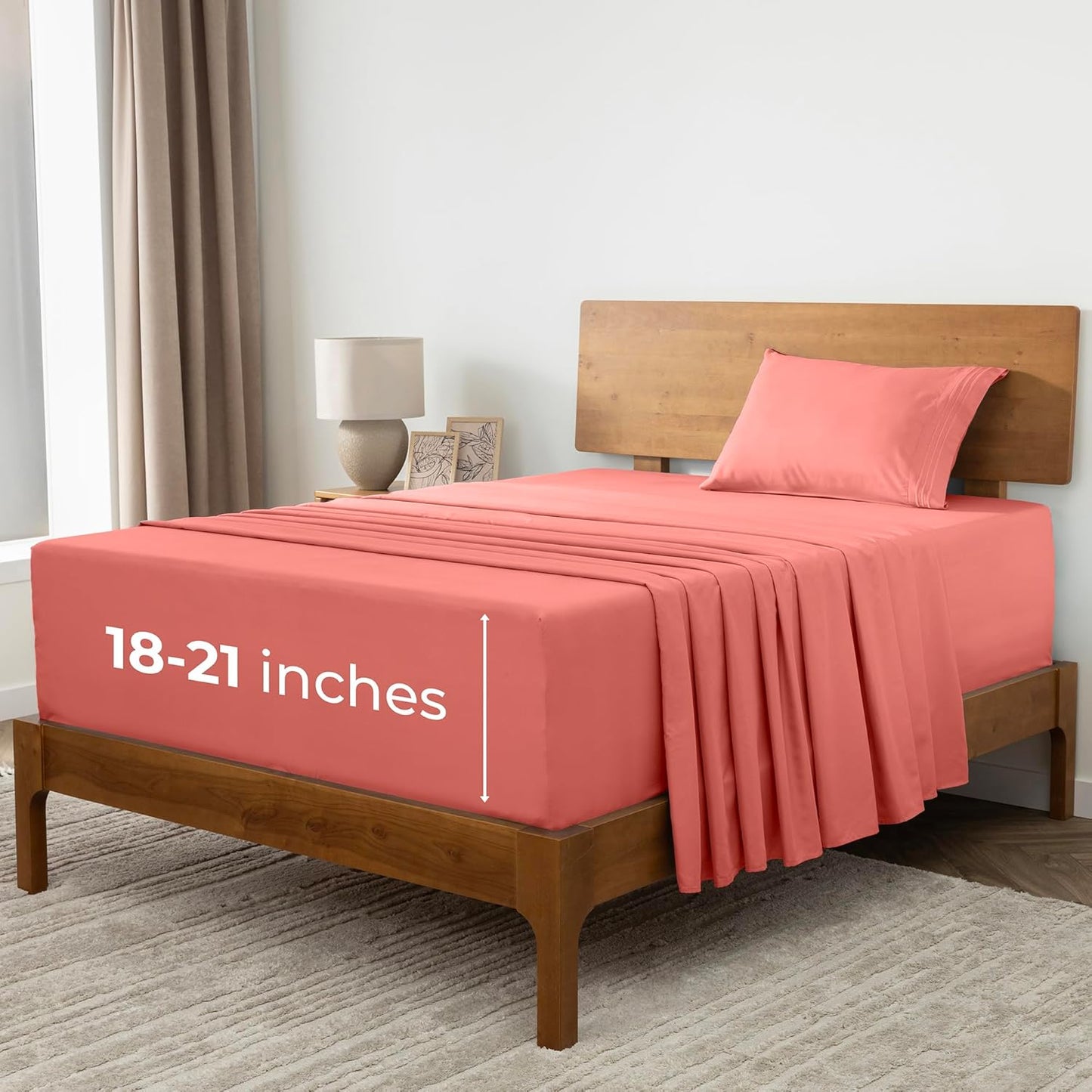 Mellanni Extra Deep Twin Sheets - Hotel Luxury Ultra Soft Cooling Bedding - Wrinkle & Fade Resistant (Twin, Coral)