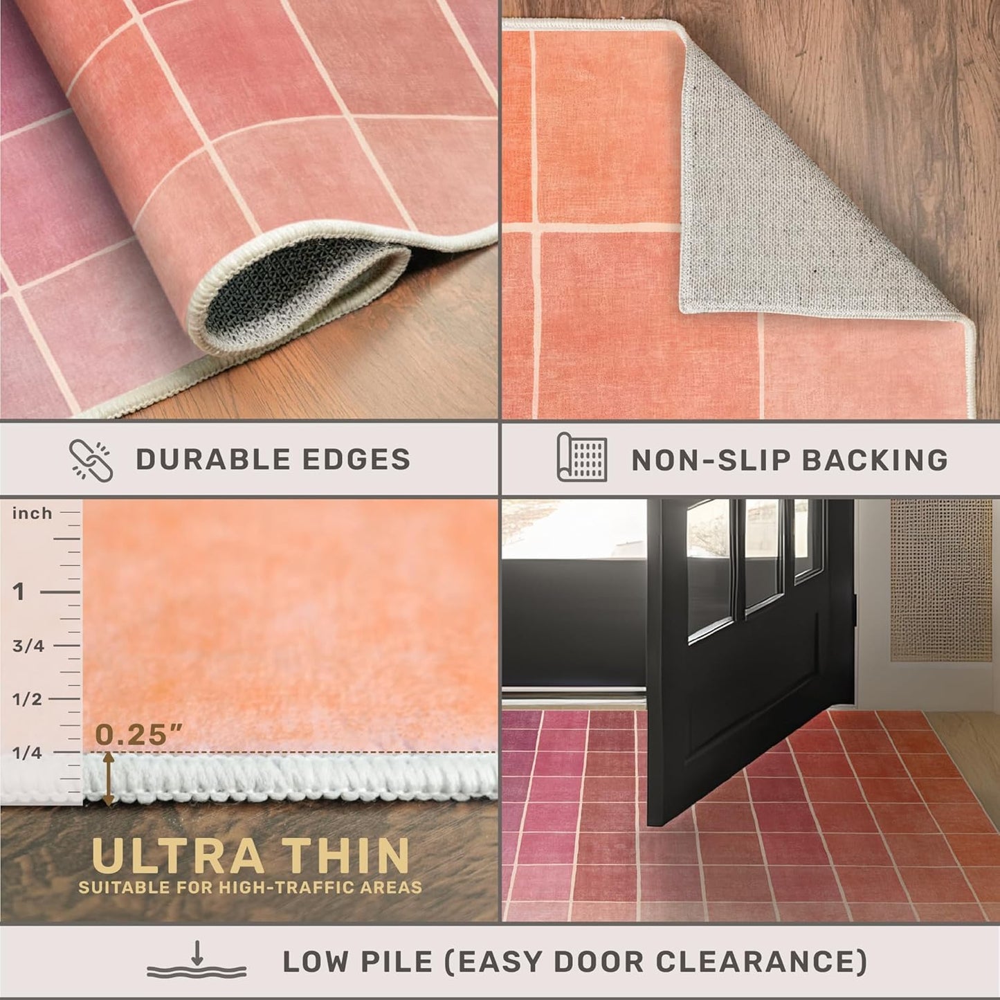 Skiennix Ombre Pink & Orange Area Rug - Washable, Non-Slip 5x7 for Living Room, Kids' Playroom & Bedroom