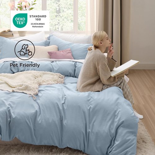 Bedsure Celestial Blue Duvet Cover Set - Extra Soft Queen Size Bedding, 3 Pieces with Zipper Closure & Pillow Shams