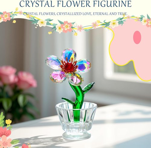 Crystal Peach Blossom Mini Ornament - Elegant Glass Flower Figurine for Home & Office Decor | 2.9 x 1.5 in