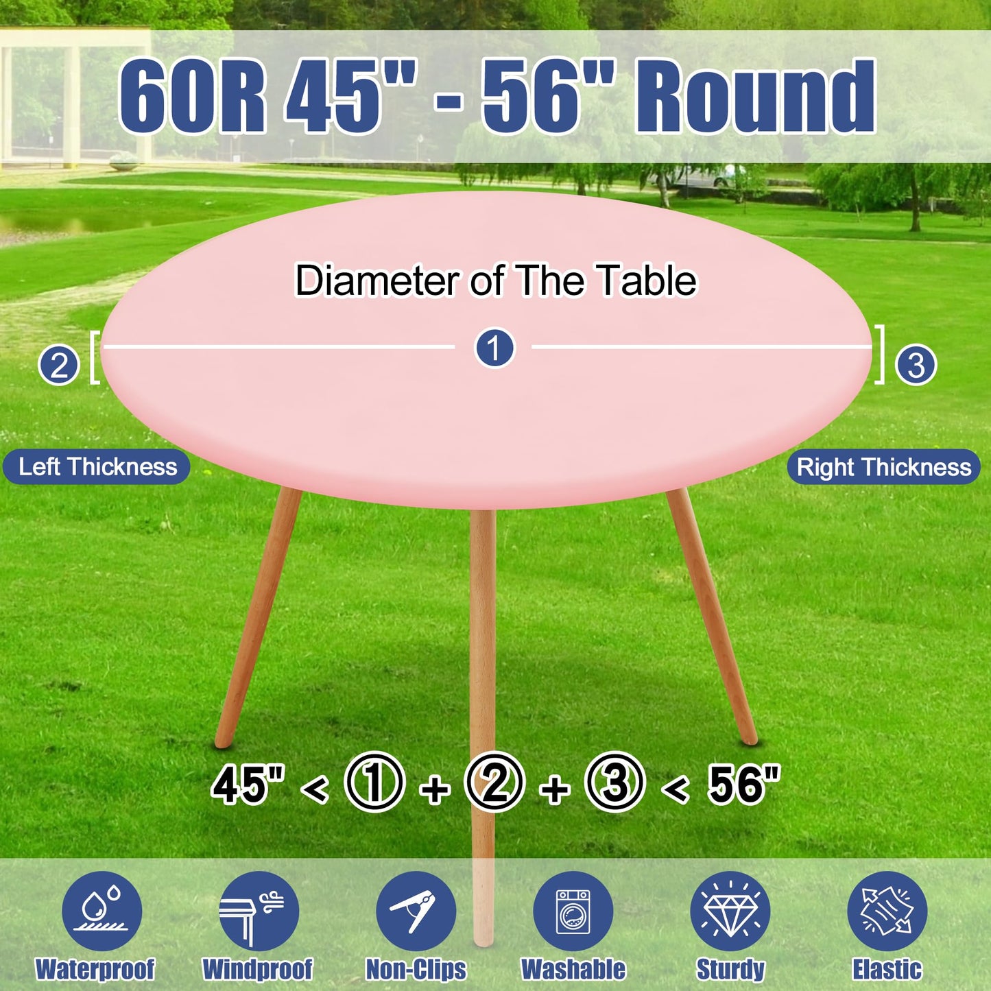Moosfor Round Spandex Valentines Day Tablecloth, Elastic Fitted Waterproof Tablecloths for 45"-56" Tables, Stretch Washable Picnic Table Cover for Camping, Dining, Indoor and Outdoor, Pink