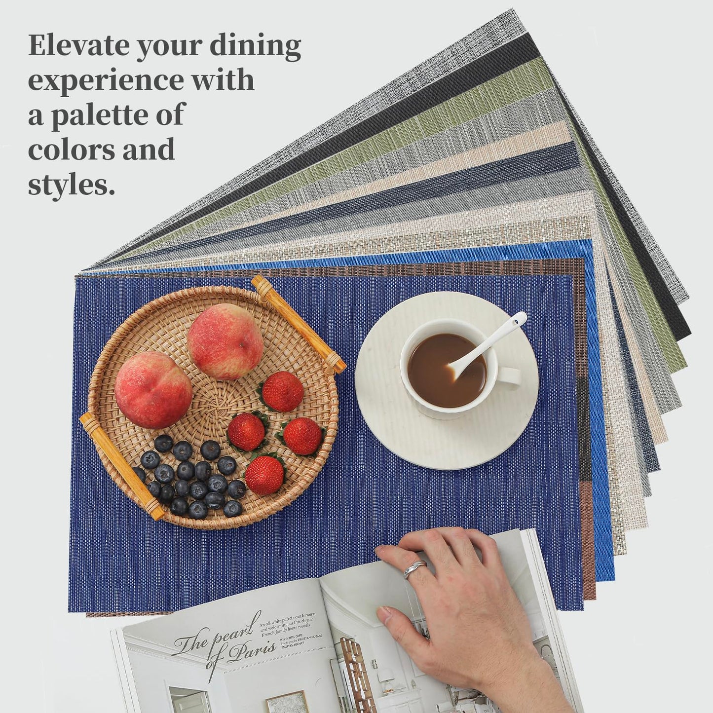 Leetaltree 6PC Grey& 6PC Beige Placemats Set of 12 - Heat Resistant Non-Slip Place mats for Dining Table, Washable Durable PVC Vinyl Woven Table Mats（6PC Grey&6PC Beige）, Grey&beige